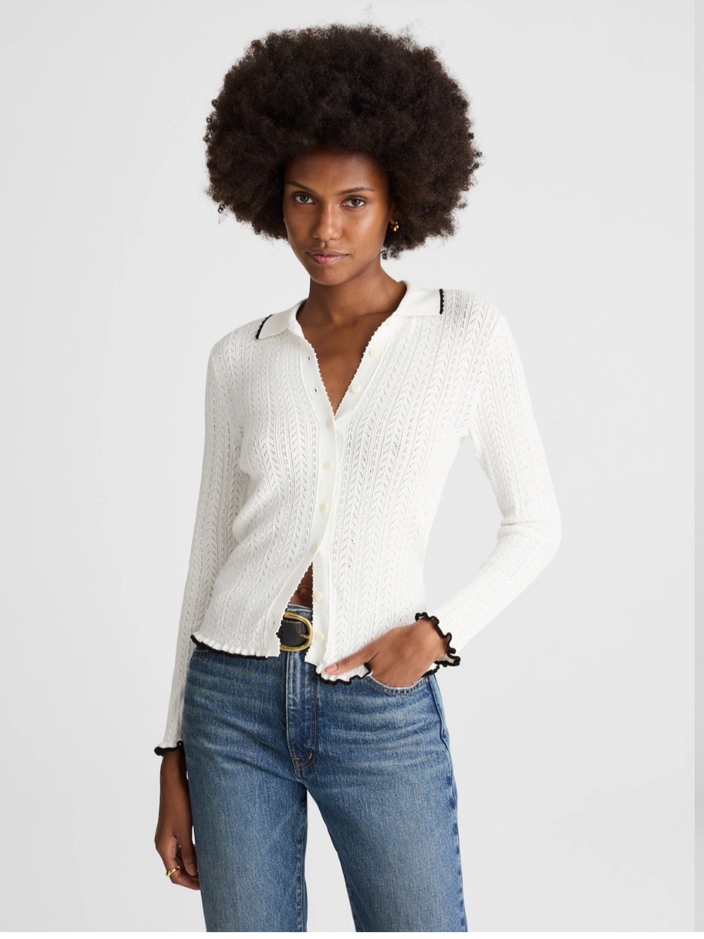 NWT Madewell Ruffle Trim Pointelle Cardigan